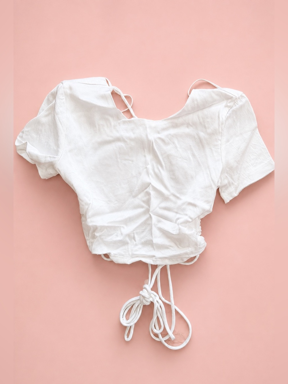 Zara White Ruched Drawstring Crop Top